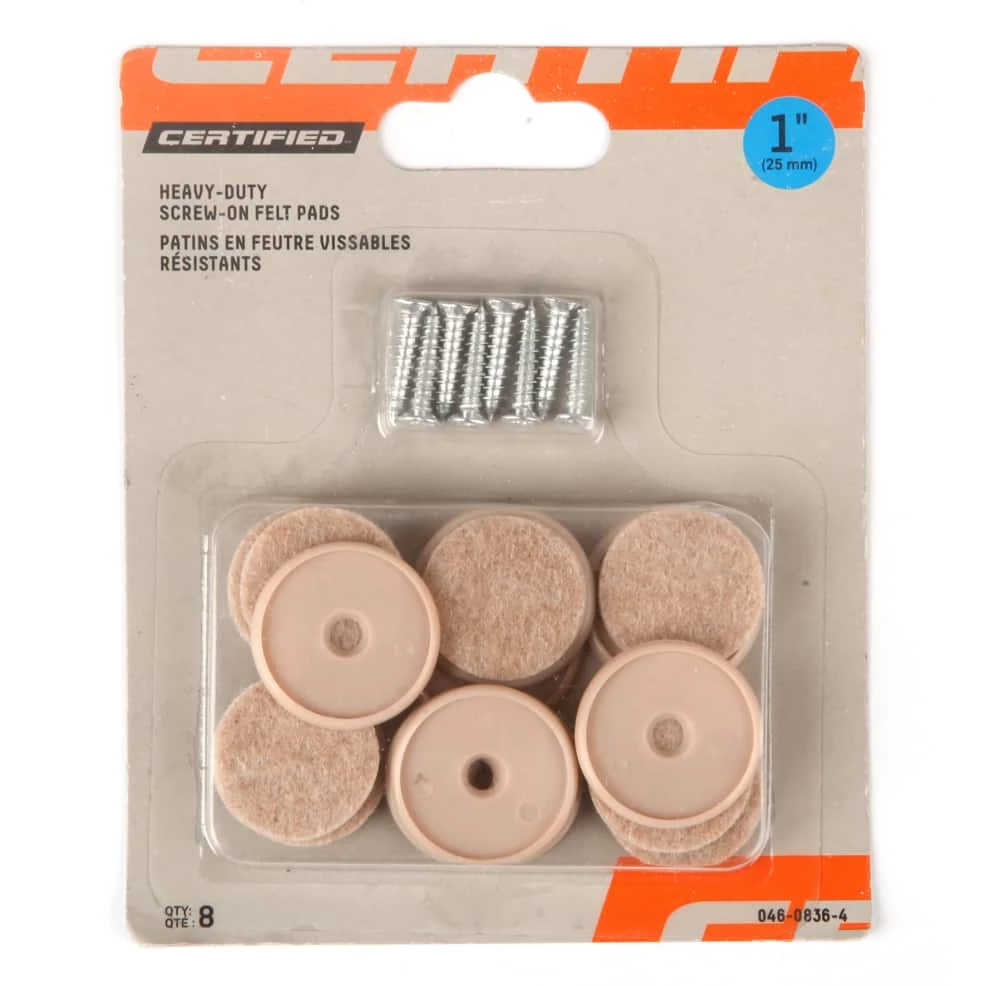 Certified Round Beige Heavy Duty Screw-On Felt Pads, 1-in - Image 3