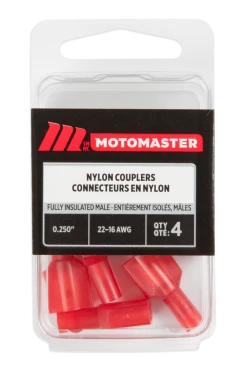Certified 22-18 AWG Nylon Fully Insulated Male Quick Disconnect, 1/4-in, 4-pk