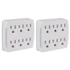 Certified 6-Outlet Extender Wall Tap, 2-pk, Grounded Adapter, 3-Prong, White