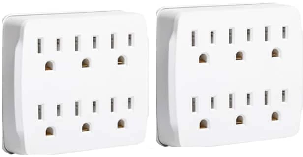 Certified 6-Outlet Extender Wall Tap, 2-pk, Grounded Adapter, 3-Prong, White - Image 2