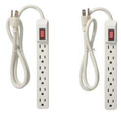 Certified 6-Outlet Power Bar, 3-ft Cord, White, 2-pk