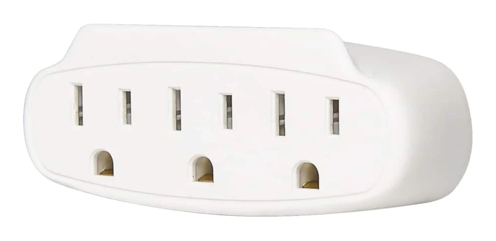 Certified 3-Outlet Extender Wall Tap, Grounded Adapter, 3-Prong, White