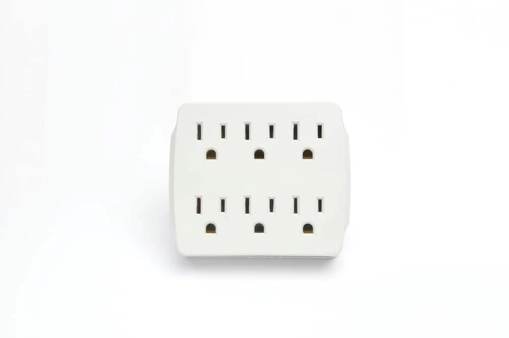 Certified 6-Outlet Extender Wall Tap, Grounded Adapter, 3-Prong, White