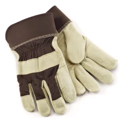 Certified Full-Leather Palm Men's Work Gloves, Large, Brown