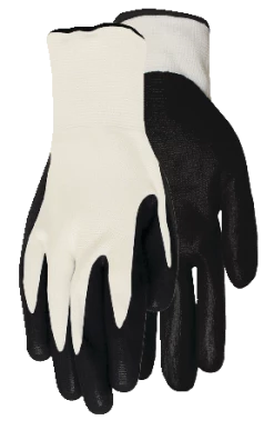Certified Midwest Nitrile Coated Palm Men's Gardening Gloves, Large, Black/White, 5-pk