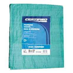 Certified Light Duty Poly Tarp, Waterproof, 9-ft X 12-ft