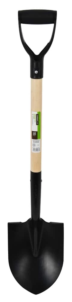 Certified Garden Club Steel Round-Point Short-Handle D-Grip Shovel, 28-in Wooden Shaft