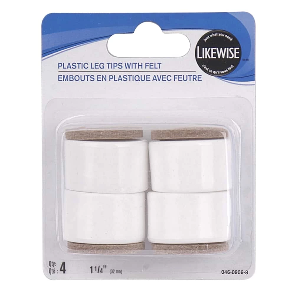 Certified White Plastic Leg Tips With Felt, 1-1/4-in - Image 2