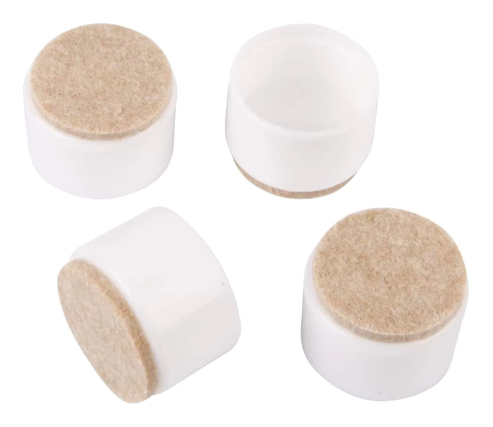 Certified White Plastic Leg Tips With Felt, 1-1/4-in