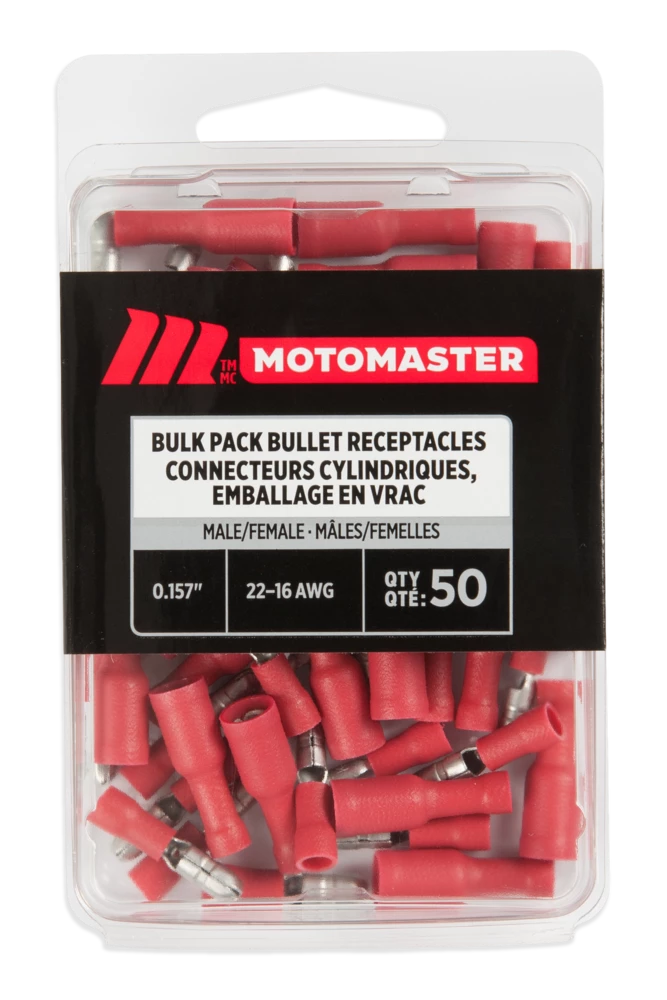 Certified 22-18 AWG Male/Female Bullet Connector, Bulk Pack, .157-in, 50-pk