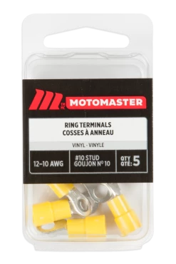 Certified 12-10 AWG Automotive Ring Terminal, #10 Stud, 5-pk
