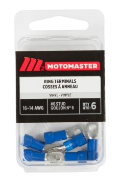 Certified 16-14 AWG Automotive Ring Terminal, #6 Stud, 6-pk
