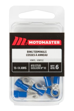 Certified 16-14 AWG Automotive Ring Terminal, #10 Stud, 6-pk