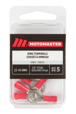 Certified 22-18 AWG Automotive Ring Terminal, 1/4-in, 5-pk