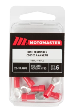 Certified 22-18 AWG Automotive Ring Terminal, #10 Stud, 6-pk