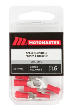 Certified 22-18 AWG Automotive Spade Terminal, #10 Stud, 6-pk